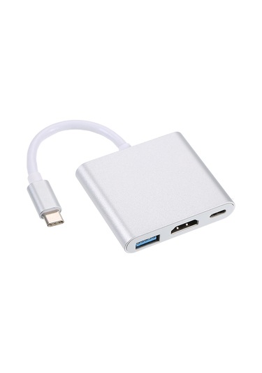Yaozixa Type-c'den Hdmı+usb3.0+type-c'ye 3-in-1 Dönüştürücü, 4k Destekli, Pd Şarj, Gümüş, Alüminyum Kasa, Dönüşümlü Bağlantı