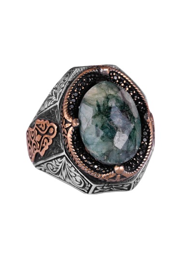 Şık El Yapımı Zümrüt Taşlı Yüzük, 925 Ayar Gümüş Yüzük Gümüş