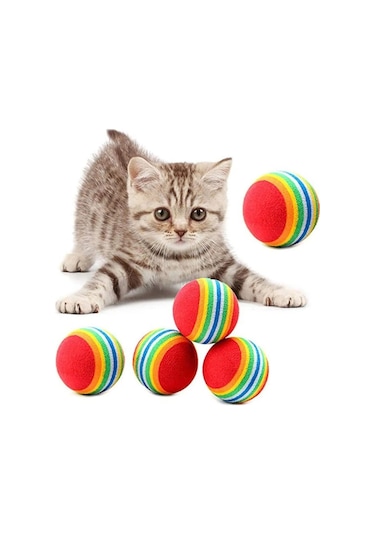 Pribor 3lü Gökkuşağı Sünger Kedi Köpek Çiğneme Oyun Topu Diş Çıkarma Kedi Oyuncağı