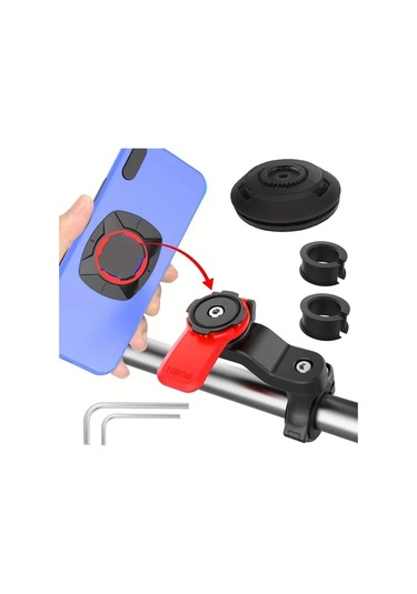 Xuweiwei Motosiklet Bisiklet Telefon Tutucu Kırmızı Yuvarlak Şok Emici 360 Döner Direksiyon Kelepçesi Titreşim Yalıtıcı