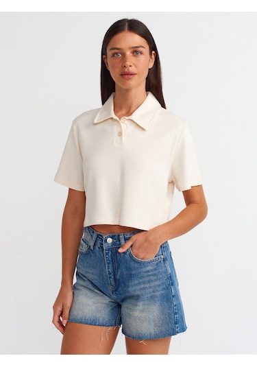 Dilvin Paçası Kesik Denim Şort Tint