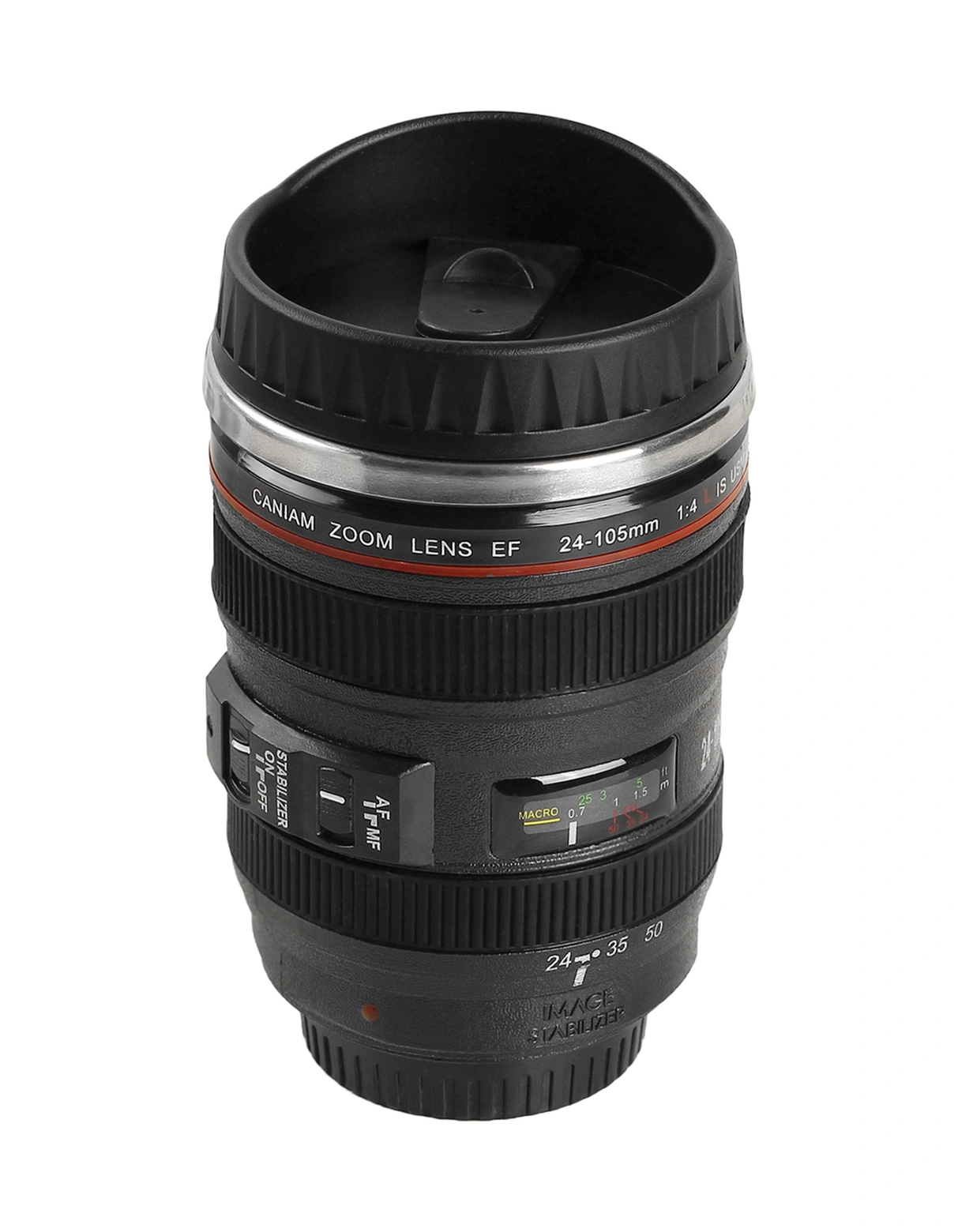 Yuntech01 Kamera Lens Tasarım 400ml Paslanmaz Çelik Termos Bardak, Photographer Hediyesi, Sızıntı Engeli, Siyah Beyaz