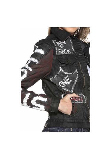Wj172 Kadın Back To Black Baskılı Kot Ceket Black