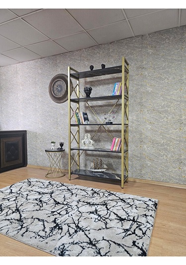 Gold Boyalı Kitaplık - 5 Raflı Suntalem Lüks Kitaplık Luanda Çok Renkli