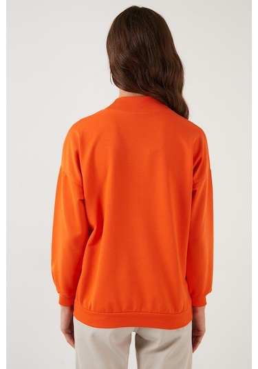 Lela Pamuklu Dik Yaka Basic Örme Bayan Sweat 5863323 Oranj