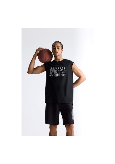 Defacto Pamuk Defactofit Nba Brooklyn Nets Oversize Geniş Kalıp Bisiklet Yaka Atlet E7284ax25aubk81 SIYAH