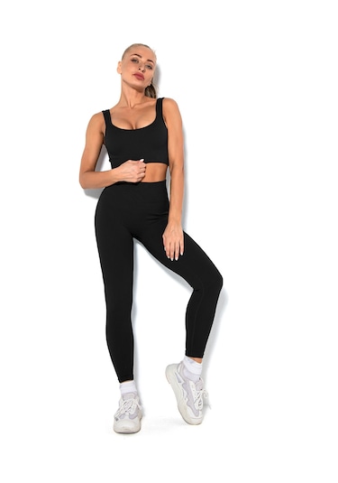 Ximistore9 Kadınlar İçin Süper Esnek Soluk Akıllı Fitness Seti - Siyah Düz Yaka Bra Ve Tayt, Yoga Spor Günlük Kullanıma Uygun L Beden SiYAH