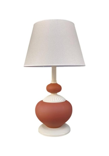 Athyra Abajur Kırmızı Seramik Krem Metal Krem Şapka Kırmızı