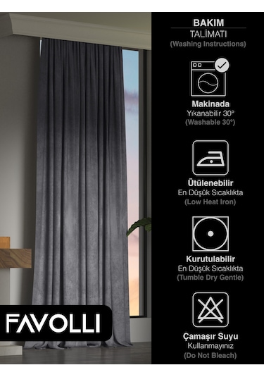 Kadife Dokulu Gri Ada Fon Perde Ekstrafor Büzgülü Dream Series Gri