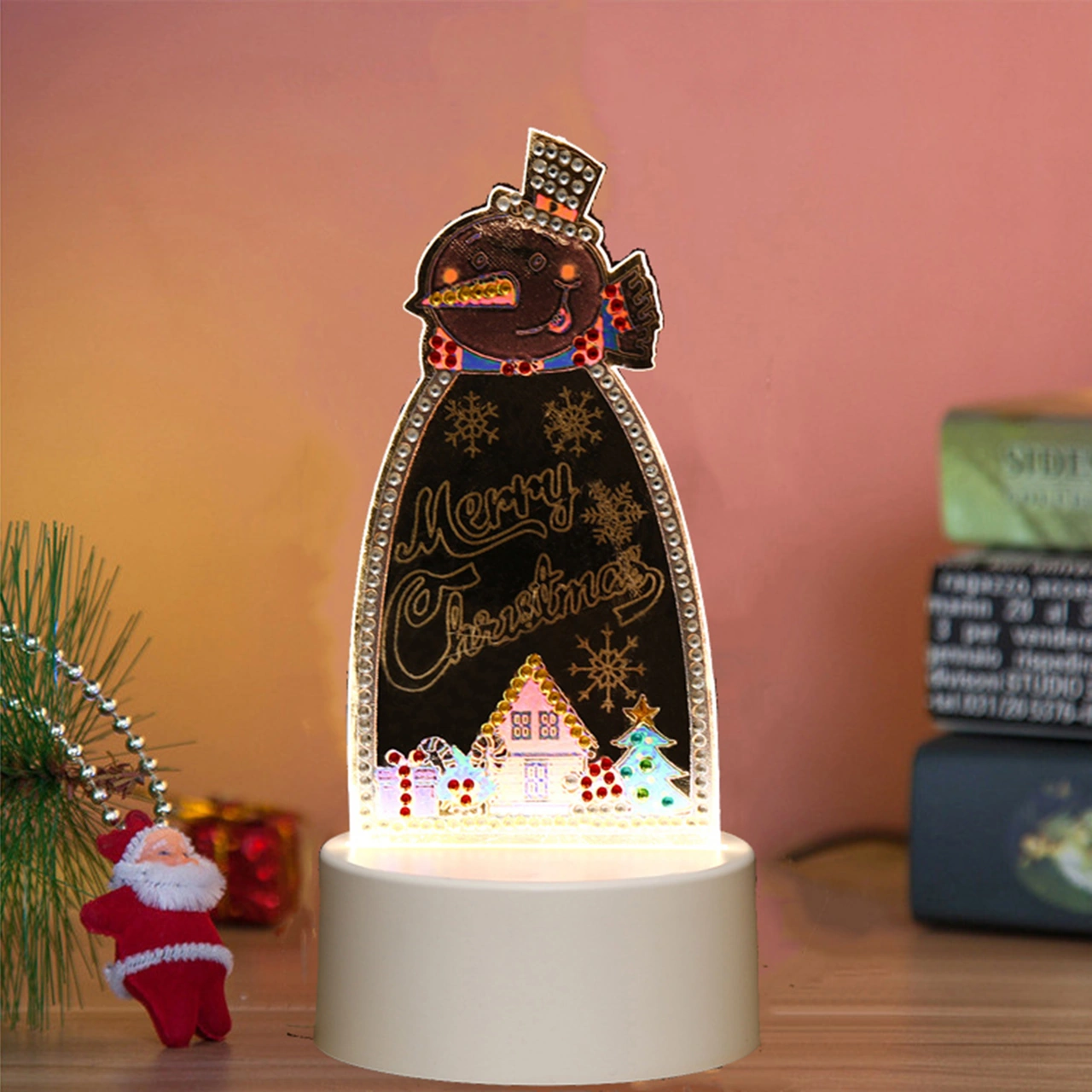 Hombey Noel Işıklı Lambası - Kendi Elinle Yapımı Elmas Boyama, Festivite İçin Canlandıran Hediyelik Alet Seti Diğer