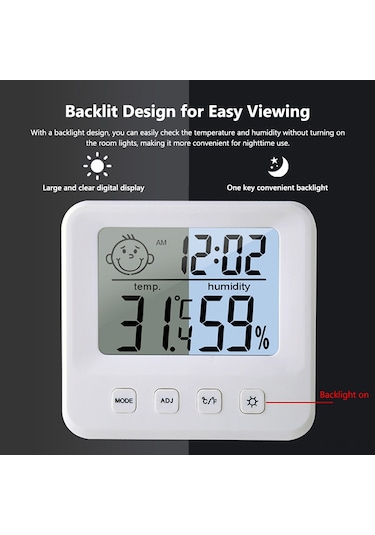 Lemestar Ev, Seracılık, Depo İçin Dijital Sicaklık Nem Ölçer - Zaman Gösterimi, Alarm Ve Işıklandırma Özelliği - Beyaz 1222s Pil İle Gönderilir