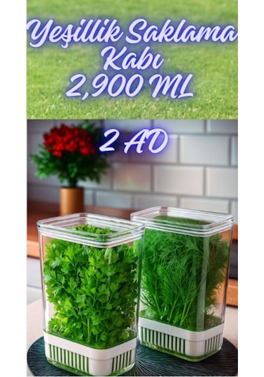 Yeşillik Saklama Kabı 2 Ad 2900ml Maydonoz,dereotu,tere Roka Yeşi