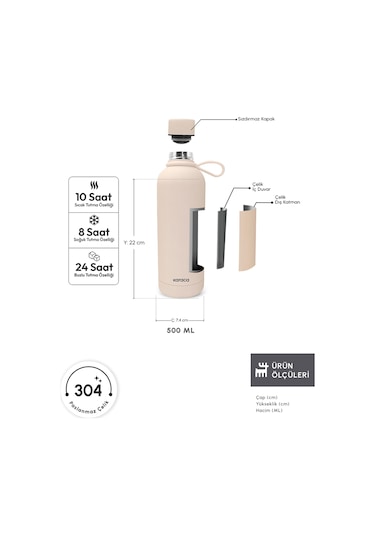 Karaca Aly Soft Touch Çelik Sızdırmaz Termos 500 Ml Taş Ekru