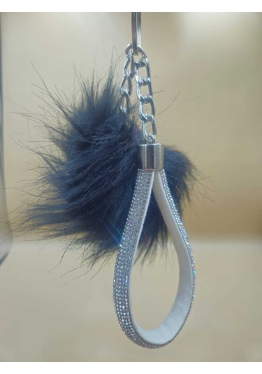 Gümüş Taşlı Tilki Tüyü Siyah Angel Anahtarlık