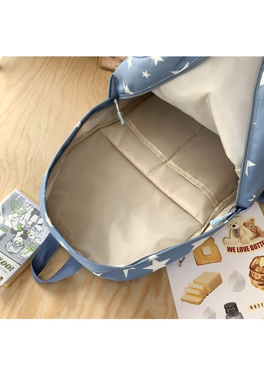 Jeemson Mavi Yıldız Desenli Geniş Hacimli Nilon Sırt Çantası 30x13x45 Cm