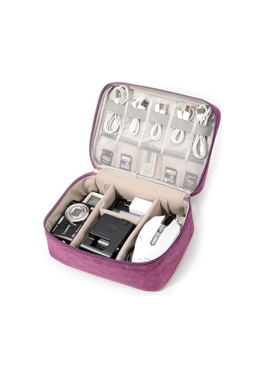 Mor Şarj Cihazı Elektronik Organizatör Seyahat Dijital Cihaz Sabit Disk Kozmetik Seti Taşıma Çantası