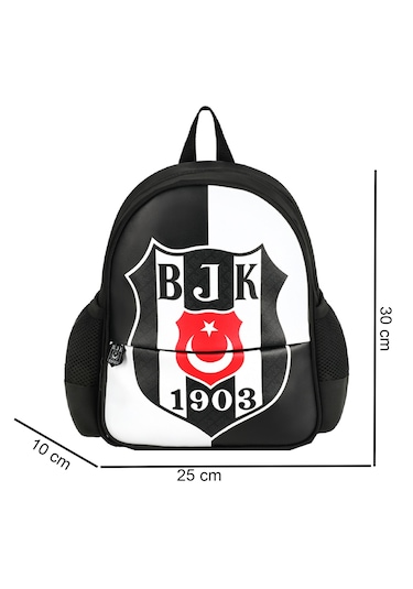 Beşiktaş 2 Bölmeli 1903 Logo Baskılı Suni Deri Anaokulu Çantası + Kalemlik Siyah