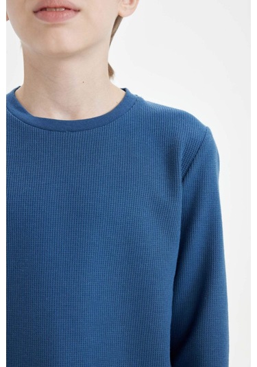 DeFacto Erkek Çocuk Pijama Takım Waffle Uzun Kollu Üst Uzun Alt D5343A824WNIN103