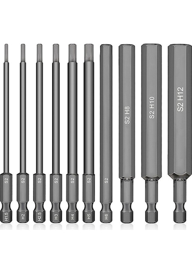 Sointeresting 10 Adet 50mm Altıgen Anahtar Matkap Ucu Metrik H1.5-h12 Elektrikli Altıgen Tornavida Anahtar Soket