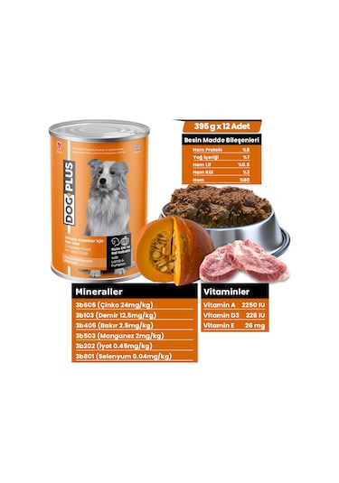 DogPlus Pate Kuzu Etli ve Balkabaklı Yetişkin Köpek Konserve Yaş Mama 395 Gr x 12 Adet