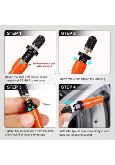 Elmpaly 10-30 Psı Otomatik Lastik Hava Boşaltma Valf Seti 4'lı Turuncu - Arazi 4x4, Kamyon, Suv, Motosiklet İçin