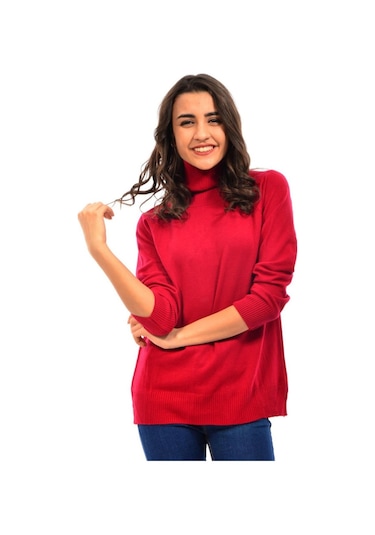 Modaplaza Kadın B.beden Balıkçı Kazak 4125- Kırmızı EROL 4125 KAZAKKIRMIZI Kırmızı