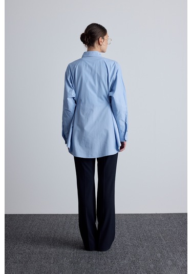 Bel Ayarlamalı Gömlek Mavi Mavi