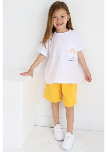 Babywom Unisex Oversize Yazlık Şortlu Basic Takım- Sarı