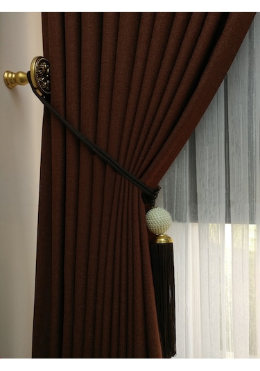 Evdepo Home Keten Sütlü Kahve Fon Perde Tek Kanat Sütlü Kahverengi