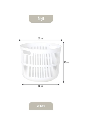 İronika Solara İkili Dekoratif Kirli Çamaşır Sepeti Seti Oyuncak Sepeti 60 - 22 Litre Beyaz Beyaz
