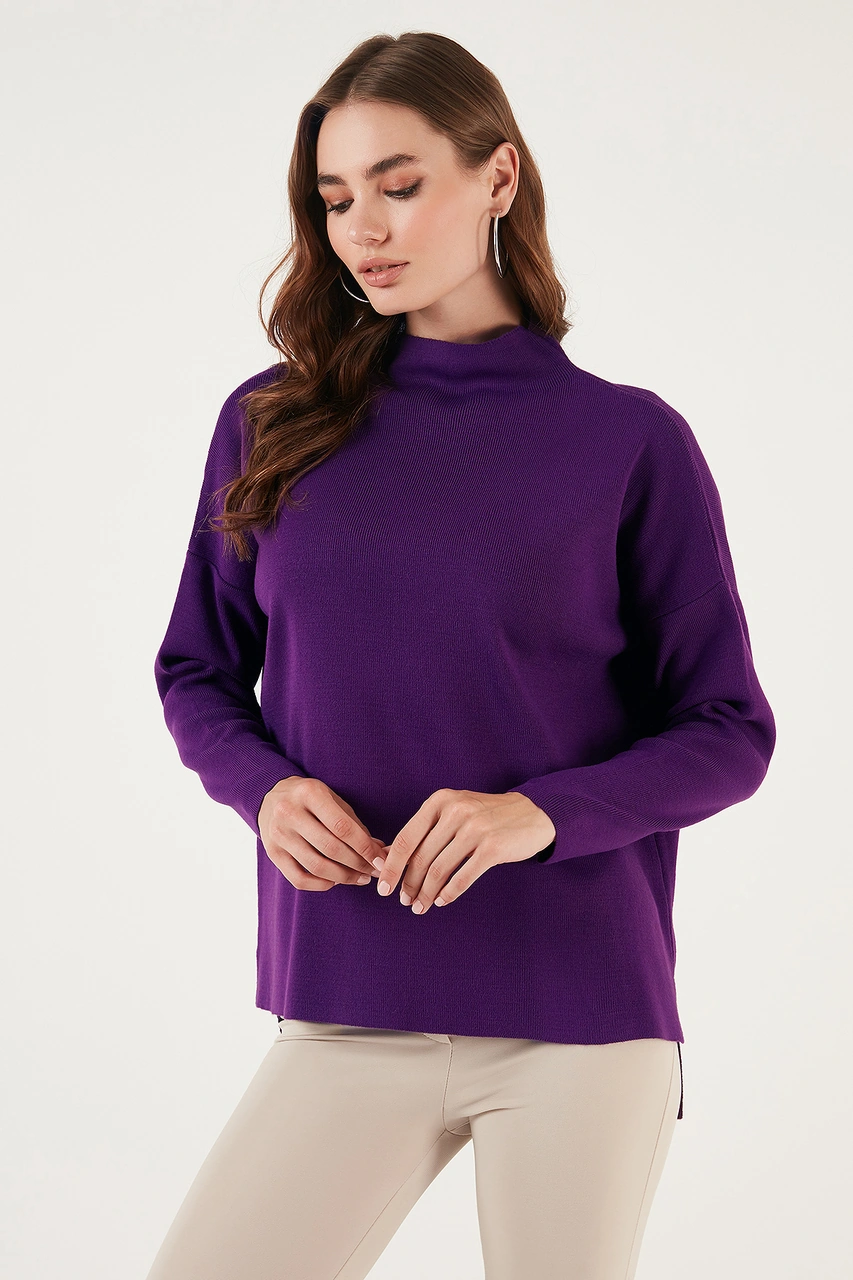 Lela Pamuklu Arkası Uzun Dik Yaka 2'Li Paket Triko Bayan Kazak 4615002S2 Camel-Mor