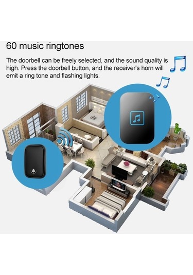 Cacazı Fa86 Kendinden Enerjili Akıllı Ev Kablosuz Kapı Zili, Ab Fiş Siyah A