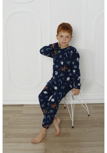 Fames Pijama Kışlık Çocuk Polar Pijama Takım Lacivert