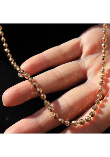 Gold Lazer Kesim Topçuk Kolye - 90 Cm