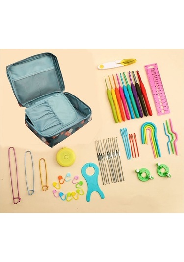 Dinosaurs Saklama Çantası Örgü Iğneleri Seti Dıy Sanat Zanaat Dikiş Araçları İle Tığ Kanca Kiti Altın