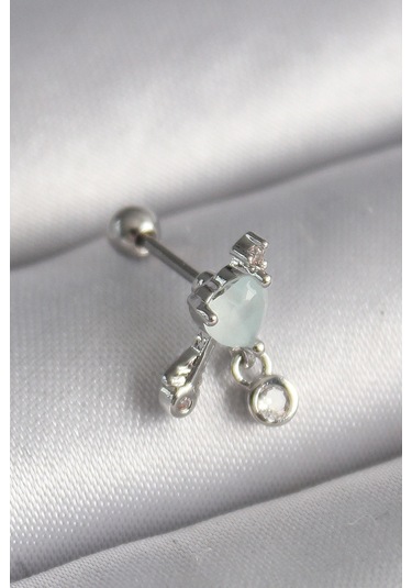 Dodes Dodes 316l Çelik Gümüş Renk Beyaz Minelik Kalp Sallantı Zirkon Taş Detay Tragus Piercing Tg27p Çok Renkli