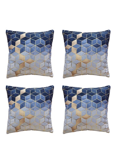 Modern Tarz Dijital Baskılı 4 Lü Dekoratif Kırlent Kılıfı Seti 43x43 Cm Şık Ve Renkli Tasarımlar Lacivert - Gri