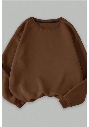 Unisex 3'lü Kahve Beyaz Siyah Bisiklet Yaka Oversize Sweatshirt Siyah Beyaz Kahve