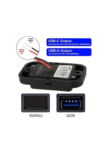 Shuıvan Usb Type C Girişi İkili Usb İphone Şarj Söketi 3.0ah-1004