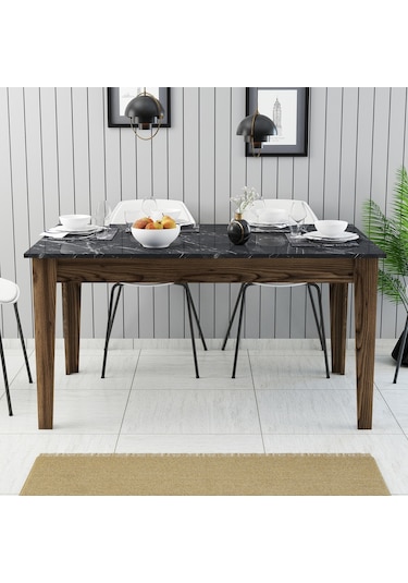 Milan Yemek Masası - Ceviz / Siyah Mermer