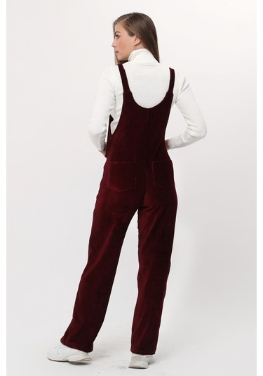 Luvmabelly Myra6113 - Bordo Kadife Hamile Salopet-Bordo