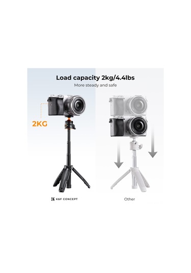 Kangvka Alüminyum Tripod Selfie Stick, Telefon Ve Kamera Uyumlu, Bluetooth Kumanda, Telefon Tutucu, 1/4 Vida Bağlantısı, Siyah Kf09.128v1