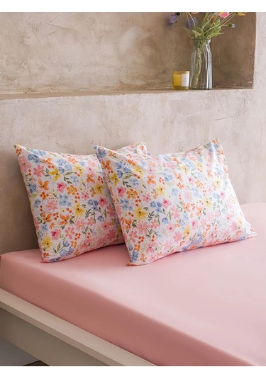Pembe Çiçek Desenli Çift Kişilik Pike Takımı