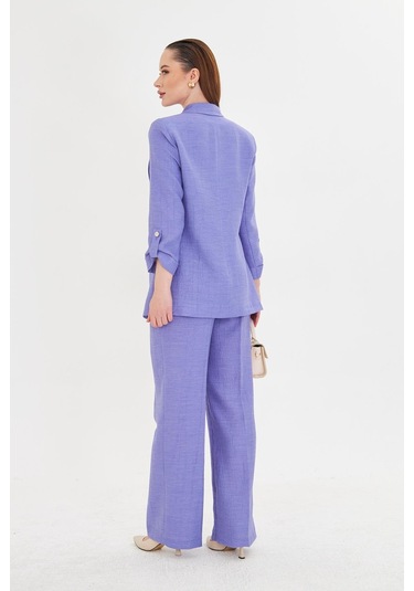 Gofre Kumaşlı Kolu Büzgülü Takım Lavanta Lavanta