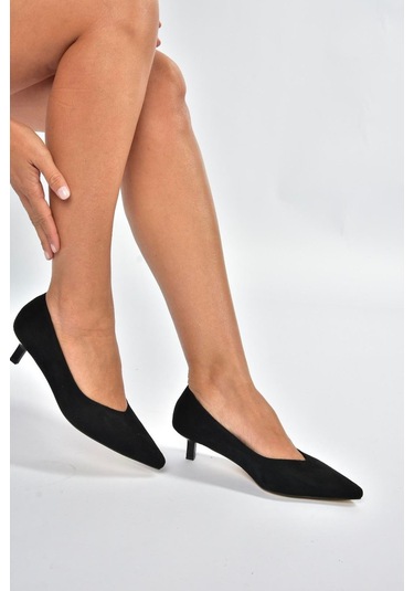 Fox Shoes V404090302 Siyah Süet Sivri Burun Alçak Topuklu Kadın Ayakkabı Siyah