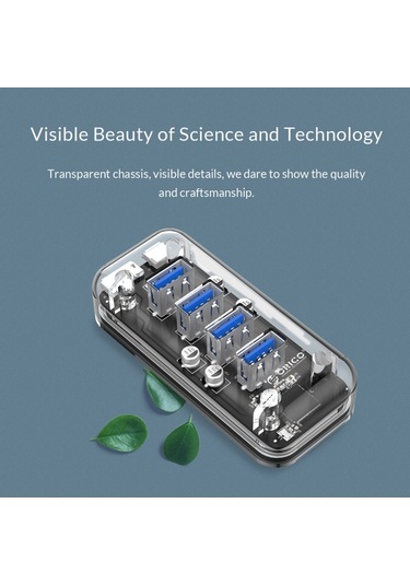 Orıco F4u 4 X Usb 3.0 Bağlantı Noktası 5gbps Mavi Led Gösterge Işığı İle Hızlı İletim Masaüstü Göbeği Şeffaf