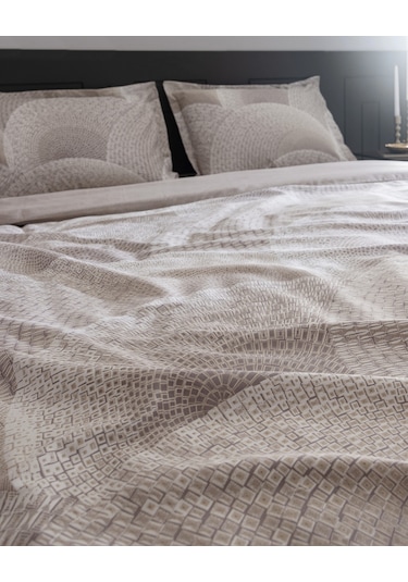 Madame Coco Rochelle King Size %100 Pamuk Baskılı Saten Nevresim Takımı - Bej Ekru