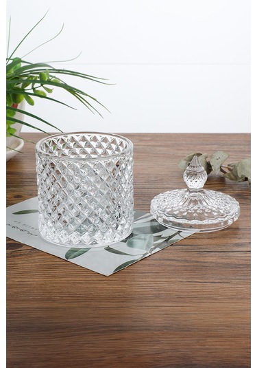 Kristal Desenli Cam Şekerlik 550 Ml Şeffaf