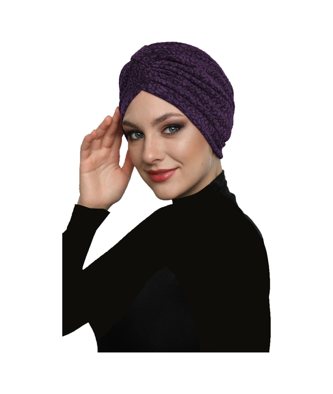 Brokar Bantlı Mürdüm Astarlı Hazır Türban Tesettür Bone Murdum