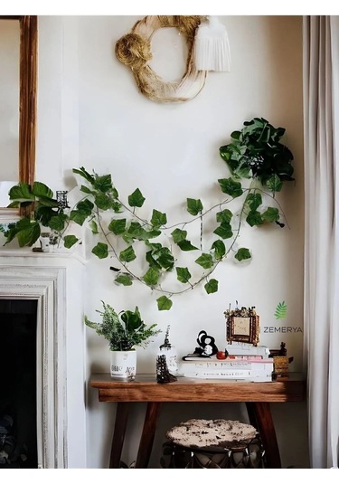 Dekoratif Yeşil Yapraklı 230 Cm Yapay Sarmaşık Ve 300 Cm Peri Led Pembe Renk - Rgb RGB